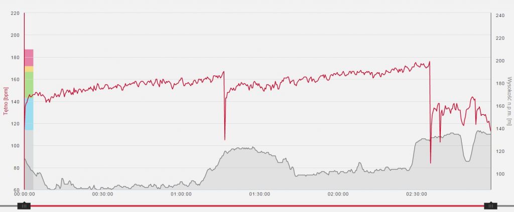Dryf tętna pokazuje, że do optymalnej formy daleko. Ścigając się w maratonie albo w połówce na pewno "umarłbym" po przebiegnięciu 2/3 dystansu.
